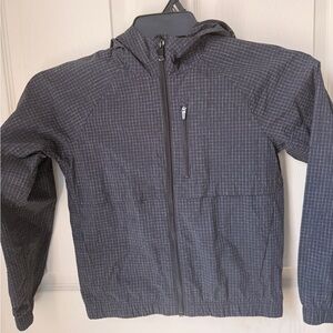 all in motion Black Kids Hooded Rain Jacket with White Grid